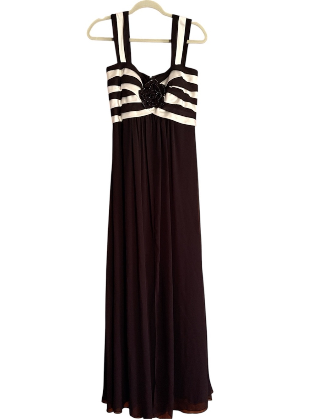 Stunning Cachet Black & White Striped Formal Maxi Gown